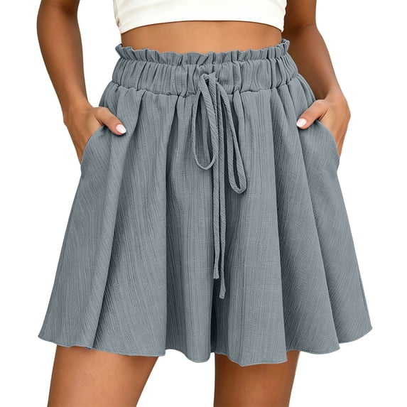 Womens High Waisted Flowy Shorts - Drawstring Elastic Waist Wide Leg Loose Casual Summer Shorts with Pockets Gray S