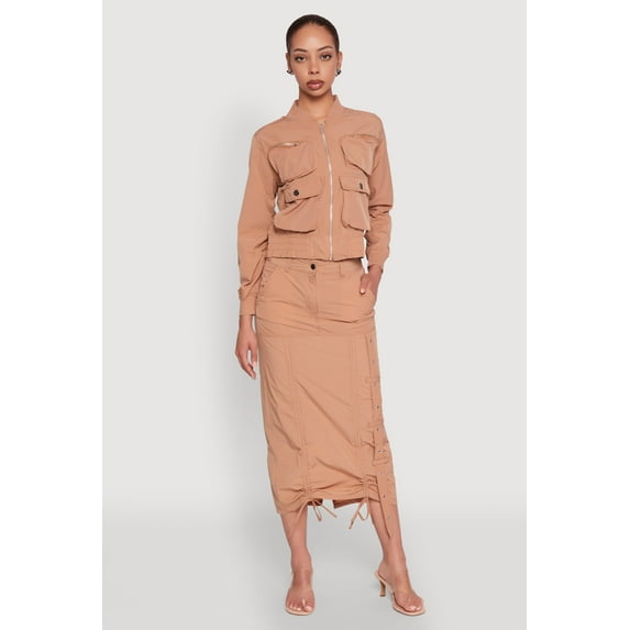 Womens High Waisted Grommet Detail Drawstring Skirt