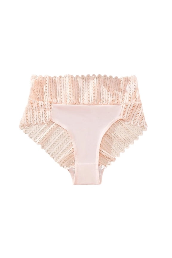 Womens High Waisted Lace Panties - Cotton Tummy Control Briefs, Seamless Hipster Underwear, Beige,Size XL