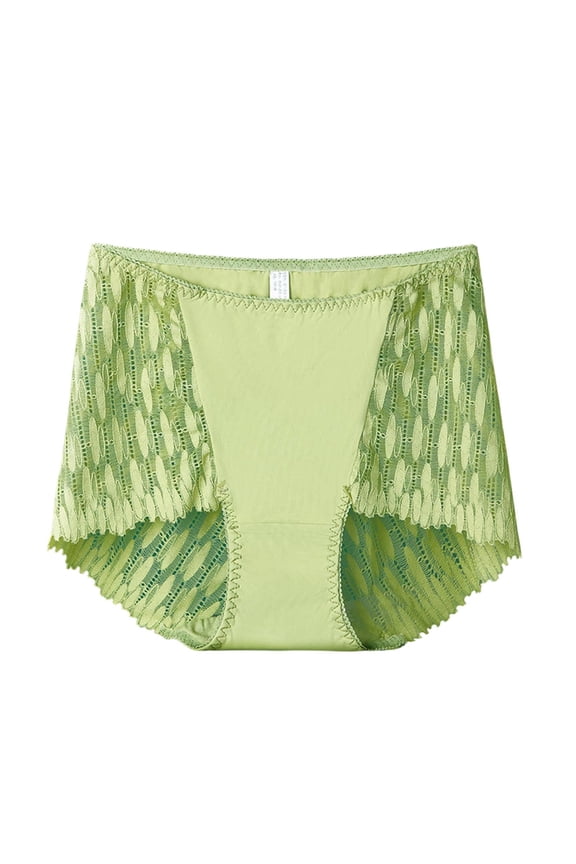 Womens High Waisted Lace Panties Green, Full Coverage Brief with Sheer Panels, Buttery Soft & Stretchy for Everyday & Date Night,Size L