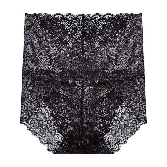 Bwndum Womens High Waisted Lace Panties in Black - No Show Seamless Briefs, Breathable Nylon Spandex Underwear, Floral Lingerie,Size XL
