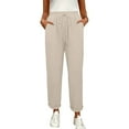 thumbnail image 1 of Womens High Waisted Linen Pants Cotton Elastic Waist Wide Leg Ankle Length Drawstring Gauze Pants Loose Fitting Business Trousers Beige M, 1 of 6