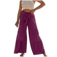 thumbnail image 1 of Womens High Waisted Palazzo Pants Solid Front Self Tie Knot Cotton Linen Wide Leg Pants Boho Beach Flowy Trousers, 1 of 5