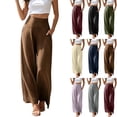 thumbnail image 1 of Womens High Waisted Palazzo Pants Wide Leg Casual Summer Trousers Flowy Pull On Slacks for Work Office Business with Pockets,Olive Green,L, 1 of 9