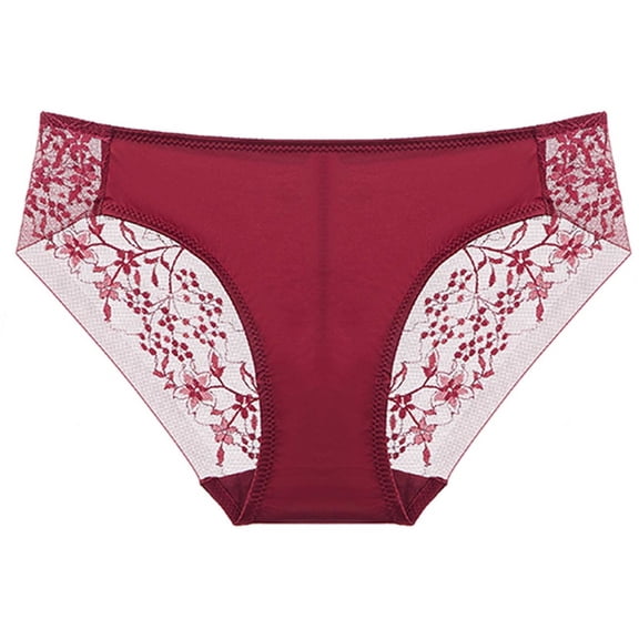 Womens High Waisted Panties Tummy Control Underwear with Lace Front Soft Nylon Spandex Everyday Comfort Red 1-Pack,Size L