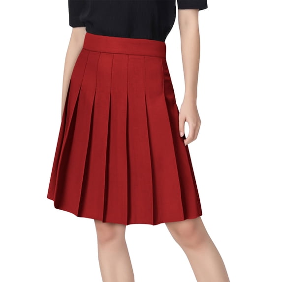 Womens High Waisted Pleated Tennis Skirt School A-Line Skater Skirts with Lining Shorts Red M
