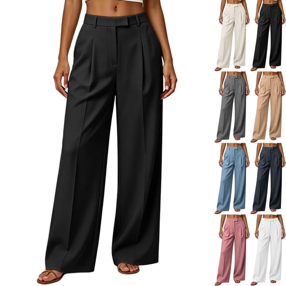 Womens High Waisted Pleated Wide Leg Work Pants Dressy Teachers Trousers Wrinkle Free Suit Slacks Flowy Business Office Fall Bottoms with Pockets, Black, S