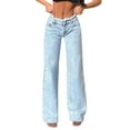 thumbnail image 1 of Womens High Waisted Raw Hem Jeans Stretchy Wide Leg Frayed Straight Denim Pants Light Blue XL, 1 of 9