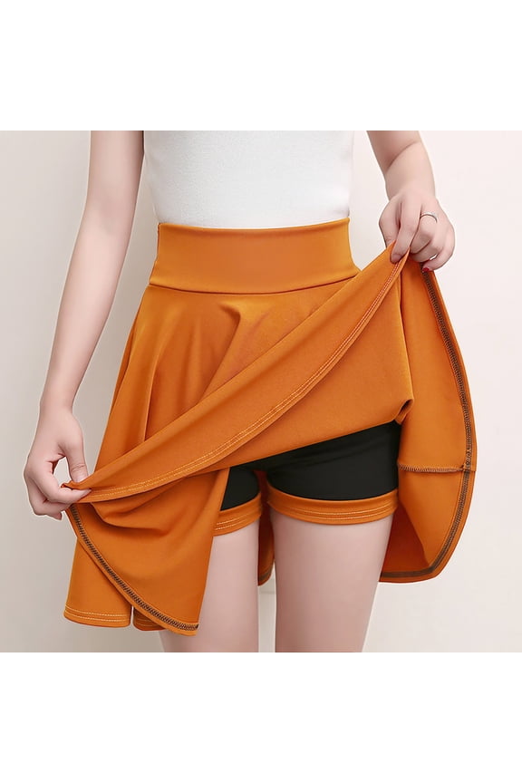 Womens High Waisted Ruched Skirt Golf Tennis Skorts Dressy A-Line Skater Skirts with Lining Shorts Orange M