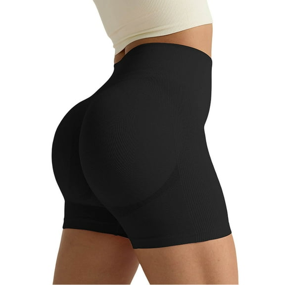 Womens High Waisted Running Yoga Shorts Tummy Control Workout Biker Shorts For Women Black L