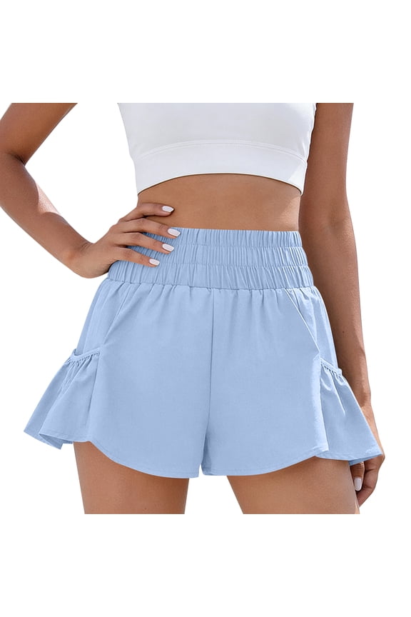 Womens High Waisted Shorts Athletic Running Shorts Workout Gym Flowy Shorts with Pockets Sky Blue S