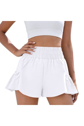 Womens High Waisted Shorts Athletic Running Shorts Workout Gym Flowy Shorts with Pockets White S