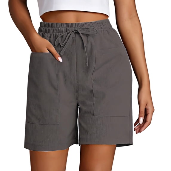 Womens High Waisted Shorts Summer 2026 Drawstring Solid Wide Leg Bermuda Shorts with Pockets Stretch Casual Comfy Workout Beach Shorts