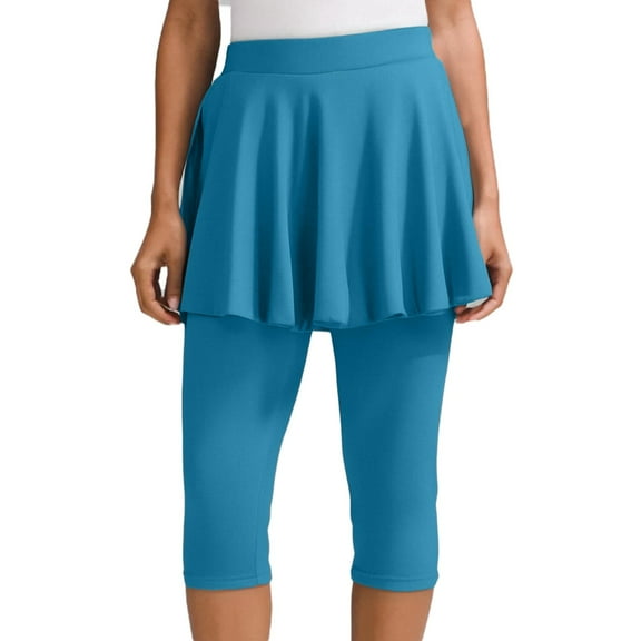 Womens High Waisted Skirted Leggings with Flared Hem Tight fit Solid Color Capri Pants Tummy Control Workout Pants