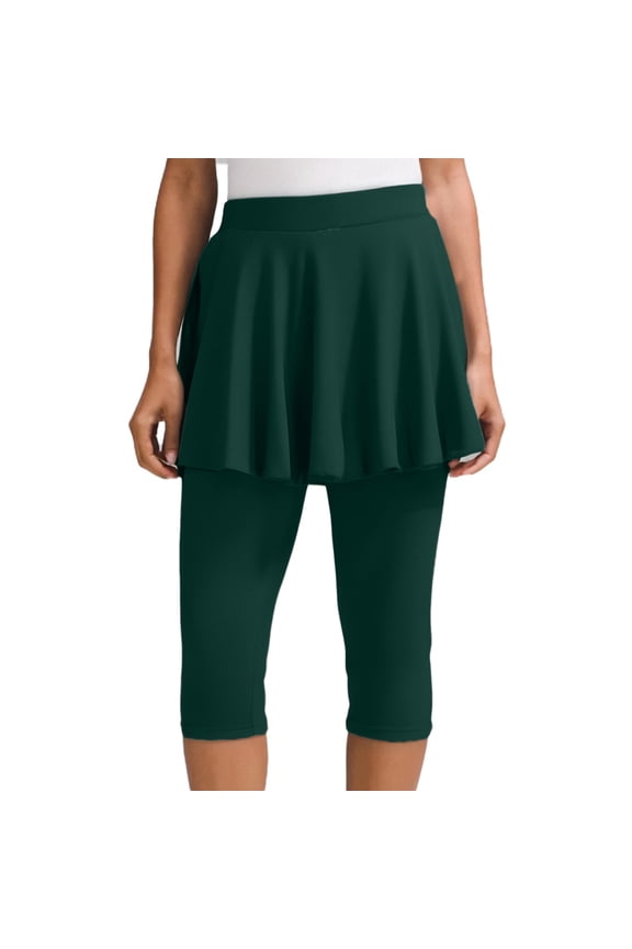 Womens High Waisted Skirted Leggings with Flared Hem Tight fit Solid Color Capri Pants Tummy Control Workout Pants