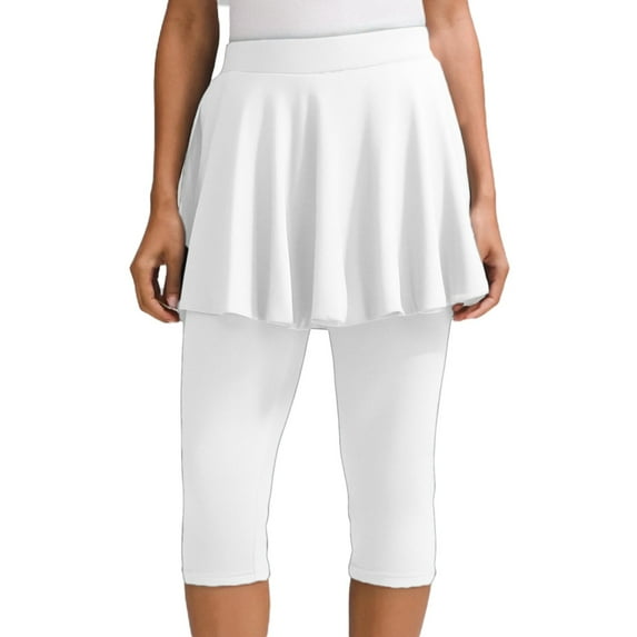 Womens High Waisted Skirted Leggings with Flared Hem Tight fit Solid Color Capri Pants Tummy Control Workout Pants