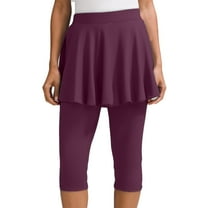 Womens High Waisted Skirted Leggings with Flared Hem Tight fit Solid Color Capri Pants Tummy Control Workout Pants