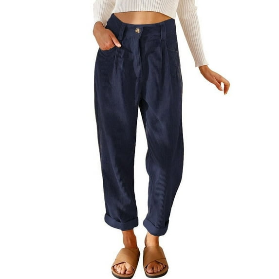 Womens High Waisted Straight Leg Corduroy Pants with Pockets Fall Pants for Women 2022