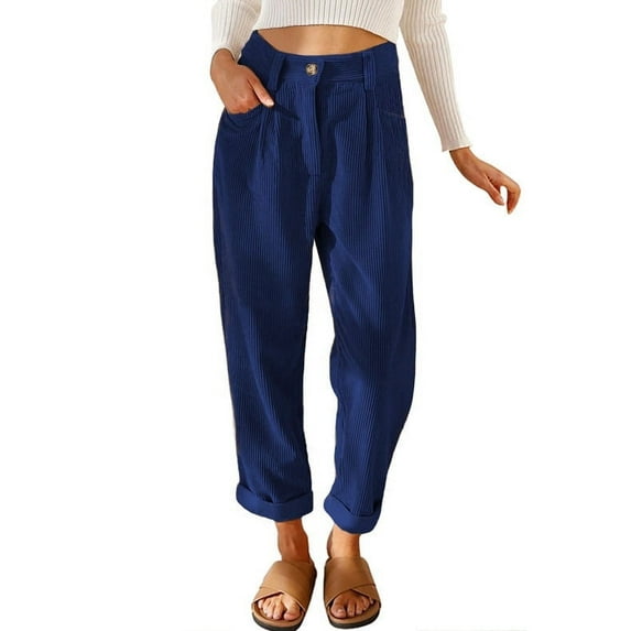 Womens High Waisted Straight Leg Corduroy Pants with Pockets Fall Pants for Women 2023