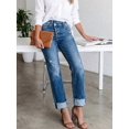 thumbnail image 1 of Womens High Waisted Straight Leg Jeans Dark Wash Ripped Distressed, 1 of 12