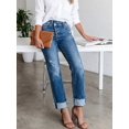 thumbnail image 1 of Womens High Waisted Straight Leg Jeans Dark Wash Ripped Distressed, 1 of 12