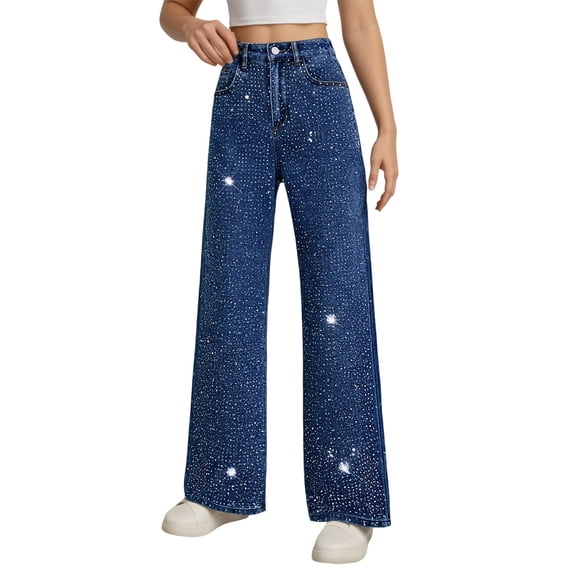 Womens High Waisted Straight Leg Jeans Stretch Denim Pants Casual Relaxed Fit Long Trousers Stretchy Jeans for Women Classic Blue Jeans