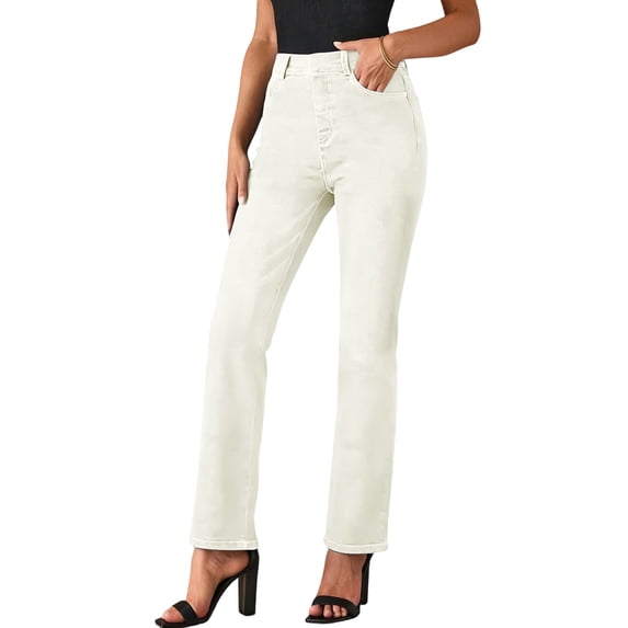 Womens High Waisted Straight Leg Jeans Wide Leg Slim Fit Stretchy Denim Trendy Casual Pants with Pockets