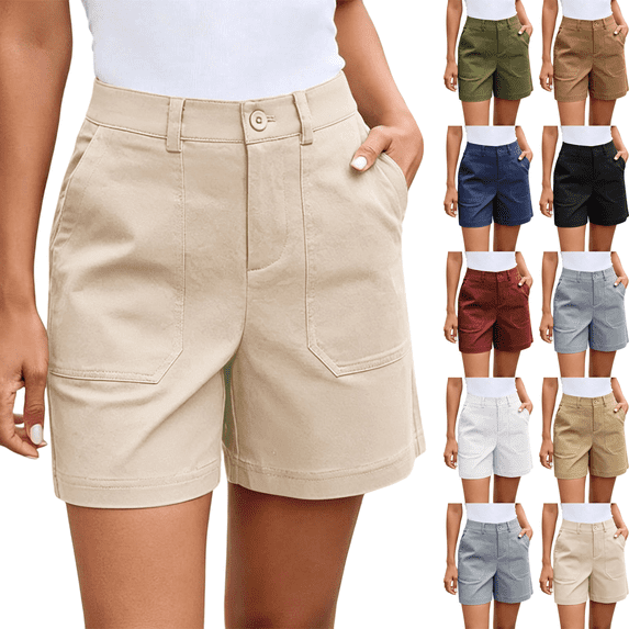 Womens High Waisted Straight Leg Shorts with Pockets Casual Twill Stretchy Loose Summer Travel Outdoor Hiking Shorts,Sizes S-2XL