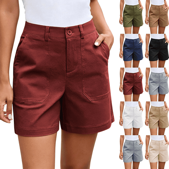 Womens High Waisted Straight Leg Shorts with Pockets Casual Twill Stretchy Loose Summer Travel Outdoor Hiking Shorts,Sizes S-2XL