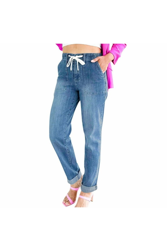 Womens High Waisted Stretch Jeans Casual Loose Light Straight Wide Leg Denim Pants Trendy Tummy Control Bootcut Jeans