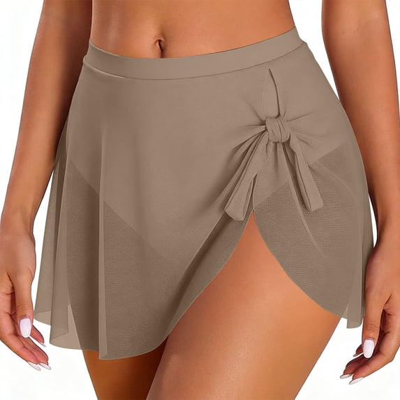 Womens High Waisted Swim Skirt Tummy Control Mesh Tie Knot Bathing Suit Bottom Mini Trendy Cute Swimsuit Skirt