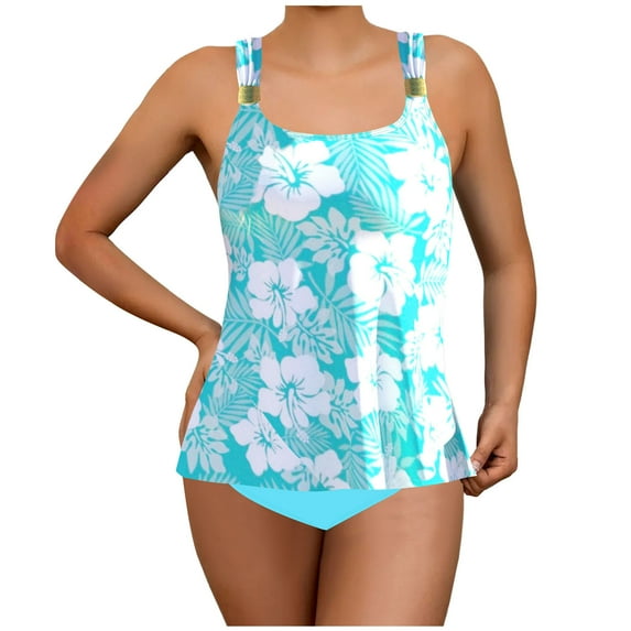 Womens High Waisted Swimsuits Floral Print Tankini with Boy Shorts Plus Size Tummy Control Vintage Bathing Suit