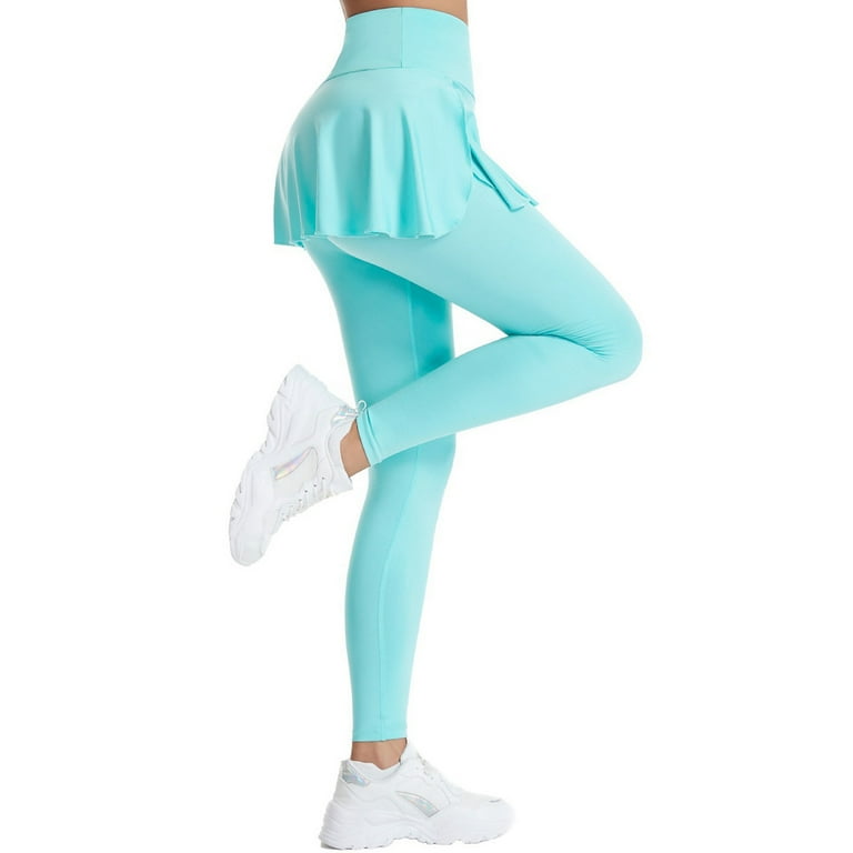 High Waisted Tennis Leggings with Skirt Attached for Women Lifting Modest Golf Skirted Leggings Athletic Sporty Solid Color Pants Athletic Dress
