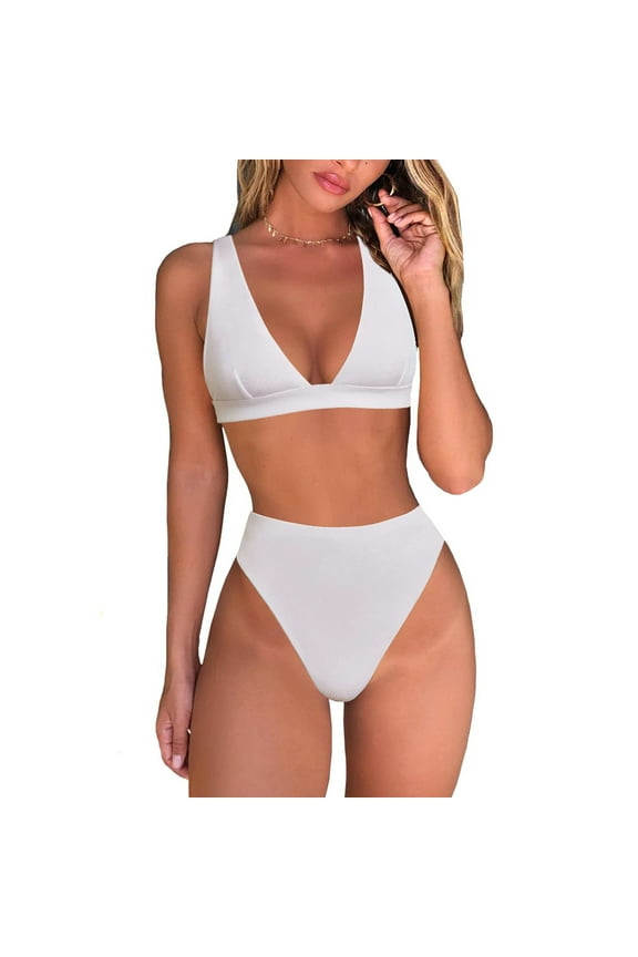 Womens High Waisted Thong Bikini Sets Sexy Brazilian Triangle Top Deep V Neck Two Piece Swimsuit Bathing Suits