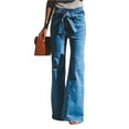 thumbnail image 1 of Womens High Waisted Tie Front Flare Jeans with Pockets Stretchy Denim for Casual Everyday Fashion Modern Look Today, 1 of 7