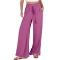 thumbnail image 1 of Womens High Waisted Trousers Loose Wide Leg Drawstring Palazzo Trousers 2024 Fashion Comfy Summer Travel Trousers Ladies Casual Plain Lounge Long Pants with Pockets, 1 of 4