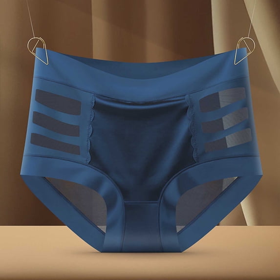 Womens High Waisted Underwear Breathable Mesh Seamless Panties Tummy Control Soft Stretchy Comfort Fit Blue,Size M