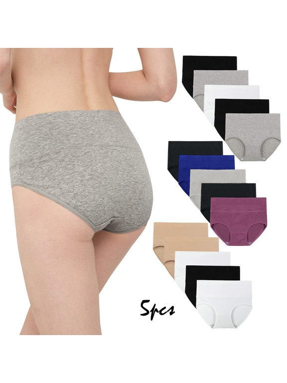 Womens High Waisted Underwear Cotton Postpartum Panties Ladies Soft Stretch Full Coverage Breathable Briefs 5 Pack Purple Black Blue Gray XL