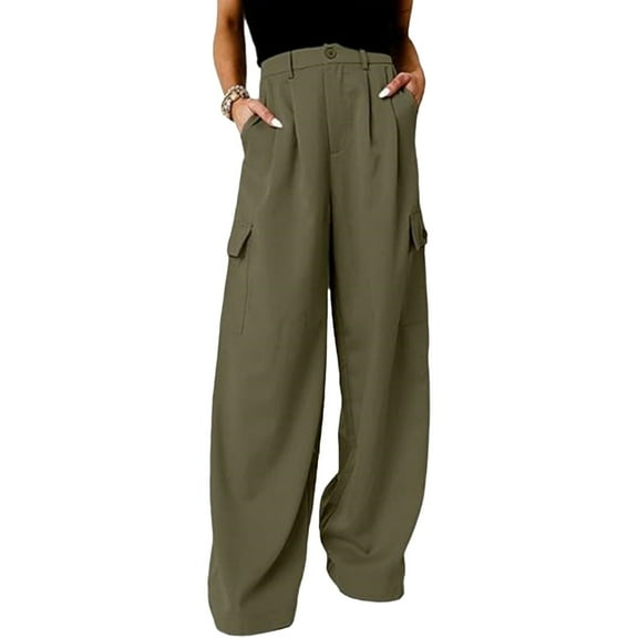 Womens High Waisted Wide Leg Cargo Pants Baggy Casual Work Pants with 4 Pockets