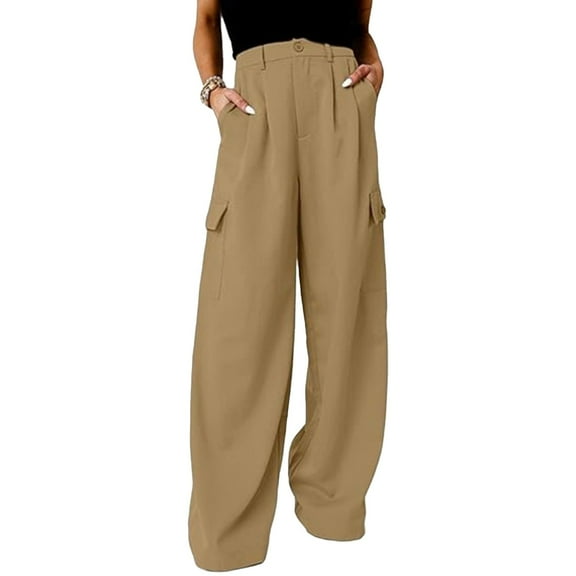 Womens High Waisted Wide Leg Cargo Pants Baggy Casual Work Pants with 4 Pockets