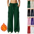 thumbnail image 1 of Womens High Waisted Wide Leg Cargo Sweatpants Baggy Y2K Striped Fleece Pants Elastic Waist Drawstring with Flap Pockets Streetwear Outfits, Army Green, L, 1 of 3