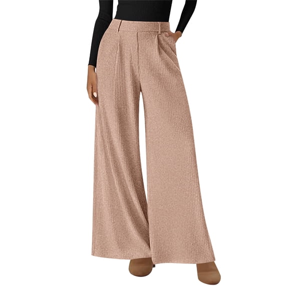 Womens High Waisted Wide Leg Corduroy Pants Elastic Waist Belt Loops Gaucho Pants Trendy Casual Palazzo Trousers with Pockets Pink