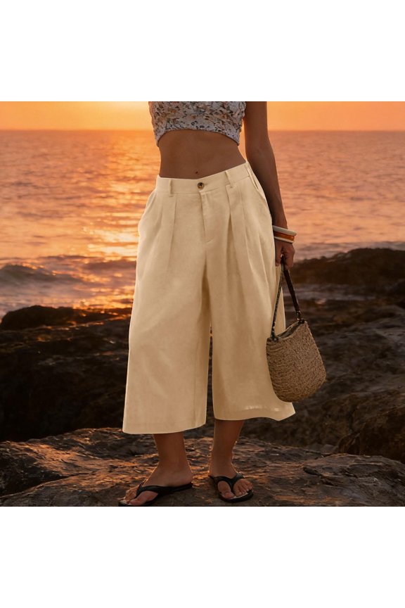 Womens High Waisted Wide Leg Cropped Pants Loose Fit Ankle Palazzo Trousers for Women with Pockets Casual Brown M