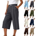 thumbnail image 1 of Womens High Waisted Wide Leg Culottes Cropped Trousers Pleated Dressy Business Casual Work Pants with Side Pockets for Office,Olive Green,L, 1 of 7