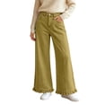 thumbnail image 1 of Womens High Waisted Wide Leg Jeans Baggy Denim Pants Ruffle Hem, Button Zipper, Stretchy Fabric, Straight Leg, Loose Fit, Casual, Ankle Length, 1 of 7