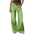 thumbnail image 1 of Womens High Waisted Wide Leg Jeans Button Closure Belt Loops Trousers with Pockets Loose Fashion Casual Vacation Work Pants Green, 1 of 8