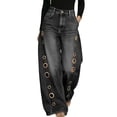 thumbnail image 1 of Womens High Waisted Wide Leg Jeans Button Closure Cutout Design Trousers with Pockets Loose Fashion Casual Vacation Pants Black, 1 of 7