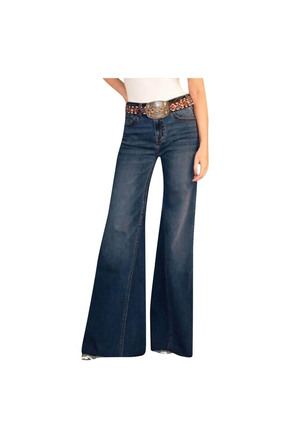 Womens High Waisted Wide Leg Jeans Classic Washed Denim Trousers Comfortable Stretchy Casual Long Pants for Daily Work Trouser Jeans for Women