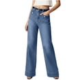 thumbnail image 1 of Womens High Waisted Wide Leg Jeans Fashion Loose Button Closure Belt Loops Trousers with Pockets Casual Vacation Work Pants Navy, 1 of 6