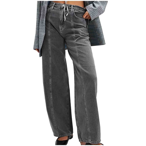 Womens High Waisted Wide Leg Jeans Pleated Stitching Button Closure Trousers with Pockets Fashion Casual Vacation Work Pants Gray